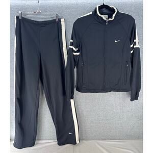 Vintage Nike Women's M (8-10) Black & Cream Striped Track Suit 90s Y2K RN56323